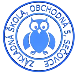 Modrá sovička na bielom pozadí - logo ZŠ Obchodná 5 Sečovce